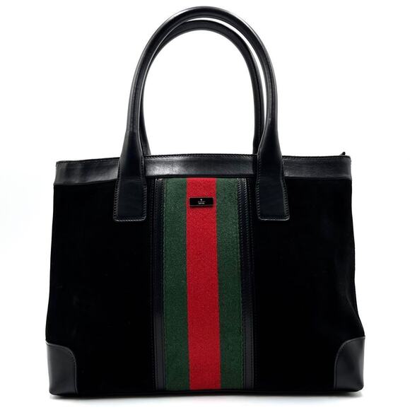 Gucci Handbags - Authentic Gucci GG Vintage Ophidia Sherry Line Tote Bag Suede Black Purse